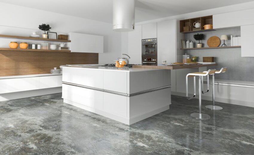 Cucina e zona giorno in resina: superfici continue per gli ambienti più vissuti della casa